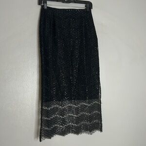 TOMBOLINI BLACK SHIMMED LACE NYLON PENCIL SKIRT 49 women’s new with tags